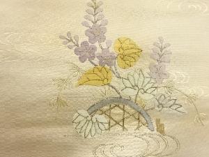 アンティーク　蛇籠に葵・花模様刺繍名古屋帯